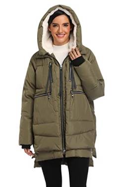 VOGMATE Damen Daunenjacke mit Kapuze Winter Dicke warme Daunenjacke Winddichter Mantel für Damen,Olive S von VOGMATE