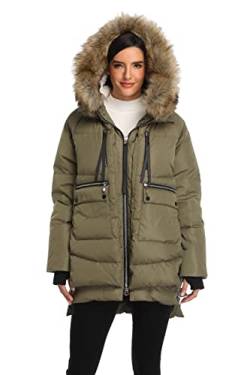 VOGMATE Damen Daunenjacke mit Kapuze Winter Dicke warme Daunenjacke Winddichter Mantel für Damen,Olive4 S von VOGMATE