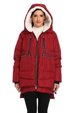 VOGMATE Damen Daunenjacke mit Kapuze Winter Dicke warme Daunenjacke Winddichter Mantel für Damen,Wein S von VOGMATE