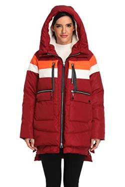 VOGMATE Damen Daunenjacke mit Kapuze Winter Dicke warme Daunenjacke Winddichter Mantel für Damen,Wein Weiß L von VOGMATE