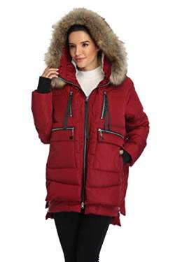 VOGMATE Damen Daunenjacke mit Kapuze Winter Dicke warme Daunenjacke Winddichter Mantel für Damen,Wein4 L von VOGMATE