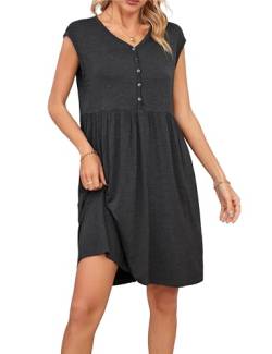 VOGMATE Nachthemd Damen Ärmelloses Sexy Kurz Negligee mit Knopfleiste V-Ausschnitt Schlafkleid Nachtkleid Sleepshirt Dunkelgrau L von VOGMATE