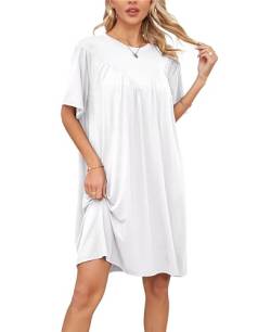 VOGMATE Nachthemd Damen Kurzarm Loses T-Shirt Oversize Schlafkleid Negligee Nachtkleid Große Größen Sleepshirt Weiß M von VOGMATE