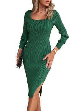 VOGMATE Strickkleid Damen Winter Langarm Kleid Sexy Herbstkleid Partykleid Midikleid Knit Bodycon Dress Pulloverkleid Grün M von VOGMATE