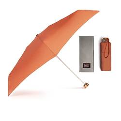 VOGUE Mini-Faltregenschirm für Damen, ultraleicht und mit Sonnenschutz. Ideal zum Verschenken. Wird in einer schönen Box präsentiert. Winddichtes System (Wind Proof). Farbe: Ziegelrot. von VOGUE