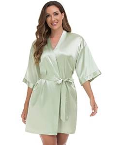 Kurzer Kimono-Bademantel für Damen, seidiger Satin, Brautjungfern, Nachtwäsche, weiches Nachthemd, Salbeigrün, Small von VOGUEMAX