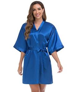 VOGUEMAX Kurzer Kimono-Bademantel für Damen, seidiger Satin, Brautjungfern, Nachtwäsche, weiches Nachthemd, Königsblau, Small von VOGUEMAX