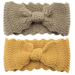 Winter-Stirnbänder für Damenhaare, gestricktes Stirnband für Damen, weiches Zopfmuster, Ohrenwärmer für Damen und Mädchen (braun und gelb) von VOGVOR