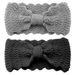 Winter-Stirnbänder für Damenhaare, gestricktes Stirnband für Damen, weiches Zopfmuster, Ohrenwärmer für Damen und Mädchen (schwarz und grau) von VOGVOR