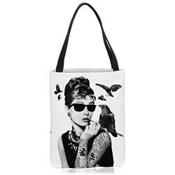 VOID Audrey Tattoo Tasche Einkaufs-Beutel Polyester Shopper Einkaufs-Tasche Bag Hollywood Film Hepburn Star, Polyestertasche Größe:Medium von VOID