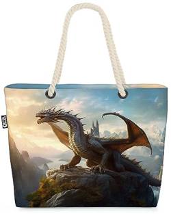 VOID Drache Dragon Monster Strandtasche Shopper 58x38x16cm 23L XXL Einkaufstasche Tasche Reisetasche Beach Bag von VOID