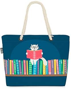 VOID Katze Lesen Geschichten Strandtasche Shopper 58x38x16cm 23L XXL Einkaufstasche Tasche Reisetasche Beach Bag von VOID
