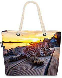 VOID Katze Sonnenuntergang Strandtasche Shopper 58x38x16cm 23L XXL Einkaufstasche Tasche Reisetasche Beach Bag von VOID