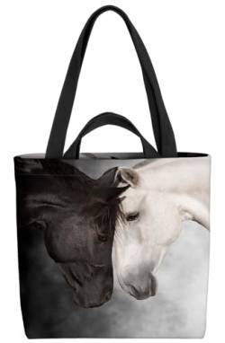 VOID Pferde Schwarz Weiss Reiten Tasche 33x33x14cm,15l Einkaufs-Beutel Shopper Einkaufs-Tasche Bag von VOID