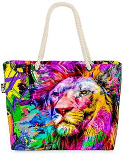VOID Pop Art Löwe Afrika Strandtasche Shopper 58x38x16cm 23L XXL Einkaufstasche Tasche Reisetasche Beach Bag von VOID