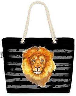 VOID XXL Strandtasche Löwe Shopper Tasche 58x38x16cm 23L Beach Bag Safari, Kissen Farbe:Schwarz von VOID