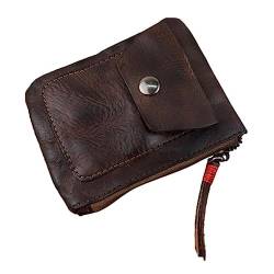 Echtes Leder Münzbörse Vintage Mini Reißverschluss Geldbörsen Etui Aufbewahrungstasche Kartenhalter Tasche für Männer Frauen, schokoladenbraun von VOIV