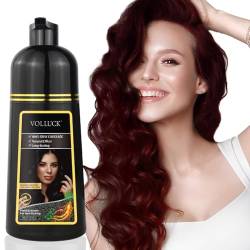 Haarfarbe Shampoo, Herbal Essences Haarfärbemittel für Männer Frauen, Lang Anhaltend Graue Haare Abdecken Haare Färben 500ML (Dunkles Weinrot) von VOLLUCK