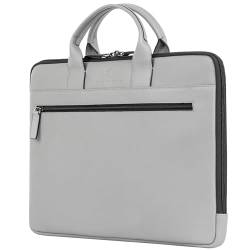 VON HEESEN Leder Aktentasche Laptoptasche bis 16 Zoll aus hochwertigem Nappa-Leder (Grau) von VON HEESEN