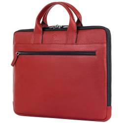 VON HEESEN Leder Aktentasche Laptoptasche bis 16 Zoll aus hochwertigem Nappa-Leder (Rot) von VON HEESEN