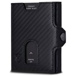 VON HEESEN Slim Wallet mit Münzfach & RFID Schutz - Mini Geldbörse Herren & Damen - Kartenetui Kreditkartenetui - Portmonee Geldbeutel Portemonnaie klein (Carbon-Schwarz) von VON HEESEN