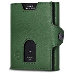 VON HEESEN Slim Wallet mit RFID Schutz - Geldbörse Herren klein - Mini Geldbeutel Damen Portmonee - Kartenetui Echtleder Karten Portemonnaie - Leder Kreditkartenetui Grün von VON HEESEN