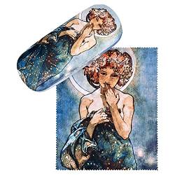 VON LILIENFELD Brillenetui Alfons Maria Mucha : Der Mond Kunst Motiv Etui Brille Mikrofaser Brillenputztuch Brillenbox Stabiles Hardcase Set mit Stoff bezogen von VON LILIENFELD