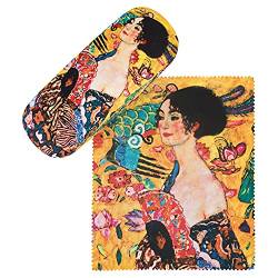 VON LILIENFELD Brillenetui Gustav Klimt Dame mit Fächer Motiv Kunst Etui Brille Mikrofaser Brillenputztuch Brillenbox Stabiles Hardcase Set mit Stoff bezogen von VON LILIENFELD