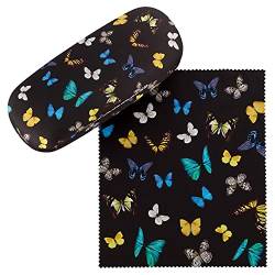 VON LILIENFELD Brillenetui Schmetterlinge Butterfly Schmetterlingstanz Motiv Etui Brille Mikrofaser Brillenputztuch Brillenbox Stabiles Hardcase Set mit Stoff bezogen von VON LILIENFELD