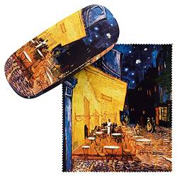 VON LILIENFELD Brillenetui Vincent van Gogh: Nachtcafé Kunst Motiv Etui Brille Mikrofaser Brillenputztuch Brillenbox Stabiles Hardcase Set mit Stoff bezogen von VON LILIENFELD