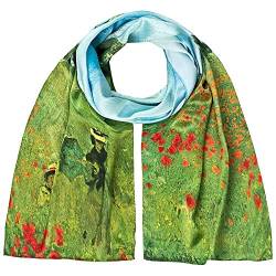 VON LILIENFELD Schal Damen 100% Seide Claude Monet Mohnblumenfeld Kunst Motiv Halstuch Seidenschal Seidentuch Kanten handgerollt 172 x 42 cm von VON LILIENFELD