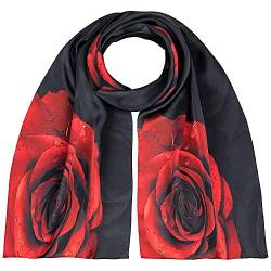 VON LILIENFELD Schal Damen 100% Seide Rosen Blumen Motiv Halstuch Seidenschal Seidentuch Kanten handgerollt 172 x 42 cm von VON LILIENFELD