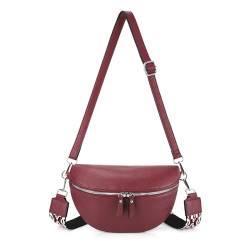 VONAL Kleine Umhängetasche Damen, Gürteltasche Damen mit Schultergurt und Reißverschluss Bauchtasche Damen Stylisch Crossbody Bag Damen Breiter Gurt für Frauen Weihnachten,Burgunderrot von VONAL