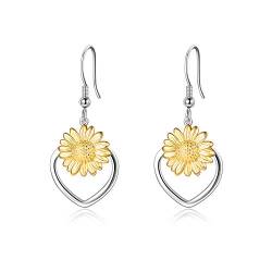 925 Sterling Silber Herz Sonnenblume Ohrringe Oxidierte Ohrringe für Frauen Mädchen (gold) von VONALA