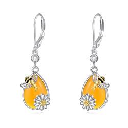 Biene Leverback Ohrringe Bernstein Teardrop Sterling Silber Dangle Drop Ohrringe Bumble Bee Flower Schmuck Geschenke für Frauen Mädchen von VONALA