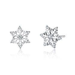 Damen Schneeflocke Ohrstecker 925 Sterling Silber Winterschmuck Erntedankfest Weihnachts Geschenk (Schneeflocken Ohrstecker) von VONALA