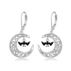 Fledermaus Pentagramm Ohrringe Sterling Silber Keltische Mondsichel Leverback Ohrringe Halloween Dangle Drop Schmuck für Frauen von VONALA