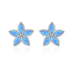 Opal Ohrstecker, 925er Sterling silber Ohrringe für Damen Einzigartiges Design von Blumen Mode Geschenk süßes Schmuck hypoallergen geschenkbox verpackung (Blue) von VONALA