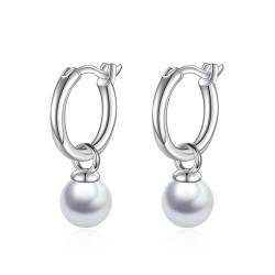 Perle Hoop Ohrringe Sterling Silber Perle Tropfen Baumeln Ohrringe für Frauen von VONALA