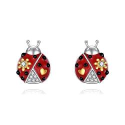 Rote Marienkäfer Ohrstecker Schwarzer Punkt Sterling Silber Schmuck Blume Herz Tier Geschenke für Frauen Lady Bug Liebhaber von VONALA