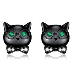 Schwarze Katze Ohrringe Sterling Silber Katze Ohrstecker Niedliche Tierschmuck Geschenke für Frauen Mädchen von VONALA