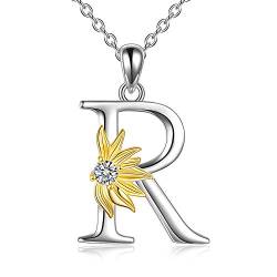 Sonnenblumen Geschenke für Frauen Sterling Silber Initial Alphabet Buchstabe R Anhänge Sonnenblumen Halskette Geschenke für Frauen Mädchen von VONALA