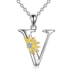 Sonnenblumen Geschenke für Frauen Sterling Silber Initial Alphabet Buchstabe V Anhänge Sonnenblumen Halskette Geschenke für Frauen Madchen von VONALA