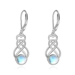 Sterling Silber Celti Knoten Ohrringe Mondstein Dangle Infinty Knot Leverback Ohrring f¨¹r Damen M?dchen von VONALA