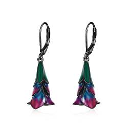 Tulpe Ösen Ohrringe Sterling Silber Goth viktorianischen roten Blume baumeln Tropfen schwarz Schmuck für Frauen von VONALA