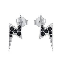 VONALA Black Lightning Stud Earrings 925 Sterling Silver Lightning Bolt Earrings for Women Men von VONALA