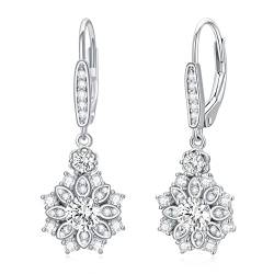 VONALA Blume Leverback Ohrringe 925 Sterling Silber Baumelnd Halo Ohrringe Cubic Zirkonica Ohrringe für Frauen Mädchen Damen von VONALA