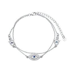 VONALA Böser Blick Armband 925 Sterling Silber Hamsa Hand von Fatima Türkisches Böse Auge Nazar Boncuk Bettelarmband Geschichtet Armbänder Religiöser Schutz Schmuck Geschenke für Damen von VONALA