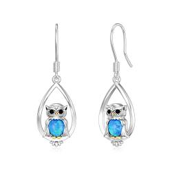 VONALA Eule Ohrringe für Damen 925 Sterling Silber Blauer Opal Eulen Ohrringe Tier Tropfen Ohrringe Tierge Schenke für Mädchen Eulen Liebhaber von VONALA
