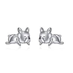 VONALA Französische Bulldogge Ohrringe, 925 Sterling Silber Tier Ohrstecker Schmuck für Damen Mädchen (Silber) von VONALA